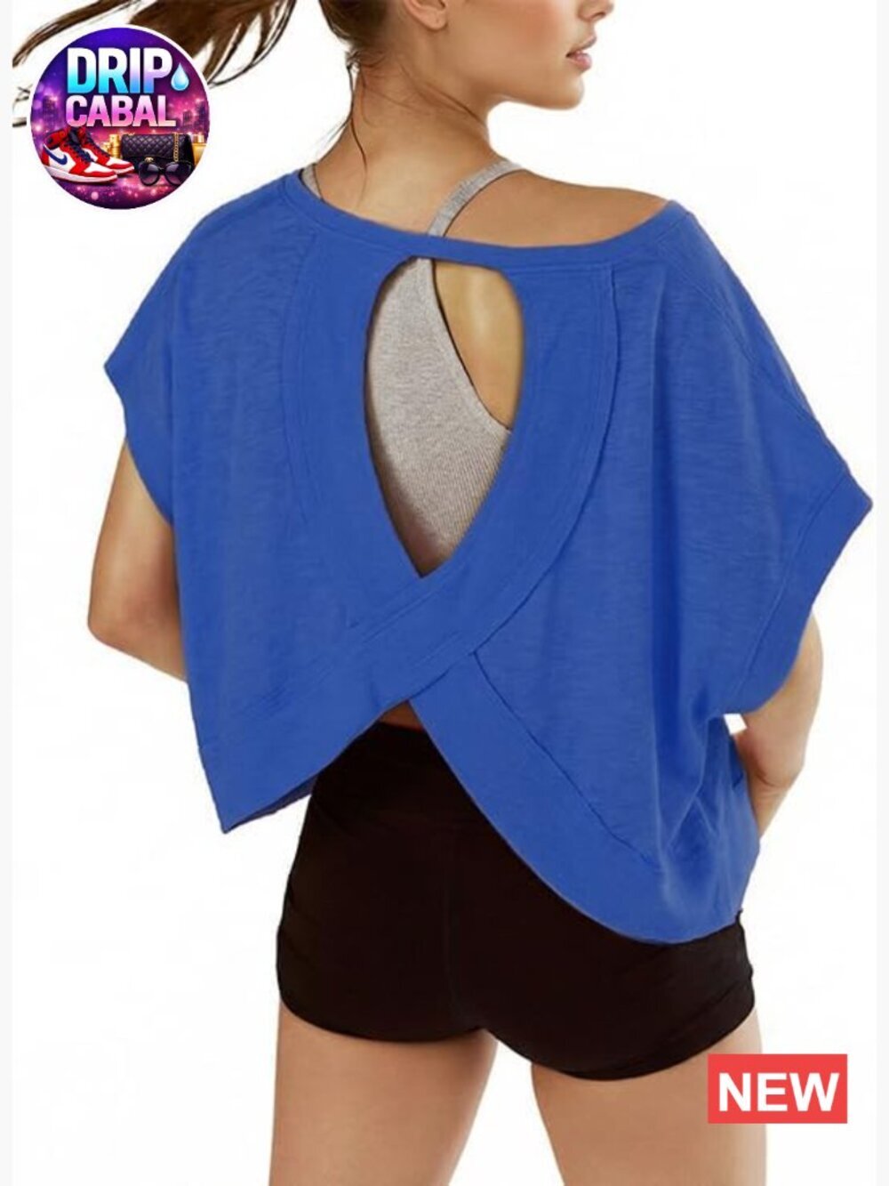 100% Cotton Open Back Crop Tee Loose Fit Yoga Athletic Top
